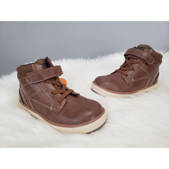 NEW Toddler Easy On Off Boot Size 5 Brown‎ Winter fall Faux Leather Combat biker - Picture 1 of 7